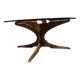 Vintage coffee table from the 60s and 70s by Hugues POIGNANT, smoked glass & teak.