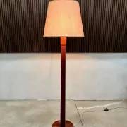 Teak Floor Lamp with Lampshade in Wild Silk, Denmark 1960s