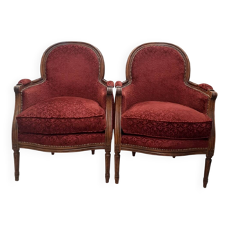 Lot 2 Voltaire armchair medallion red bergere wood sculpture