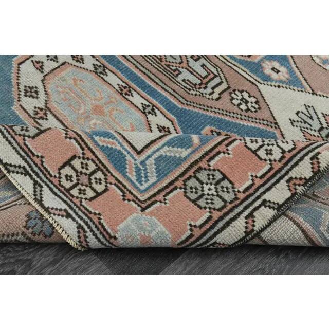 1970s Vintage Turkish Handmade Wool & Cotton Beige Area Rug 115x183