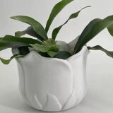 Cache-pot vintage en forme de tulipe en porcelaine blanche