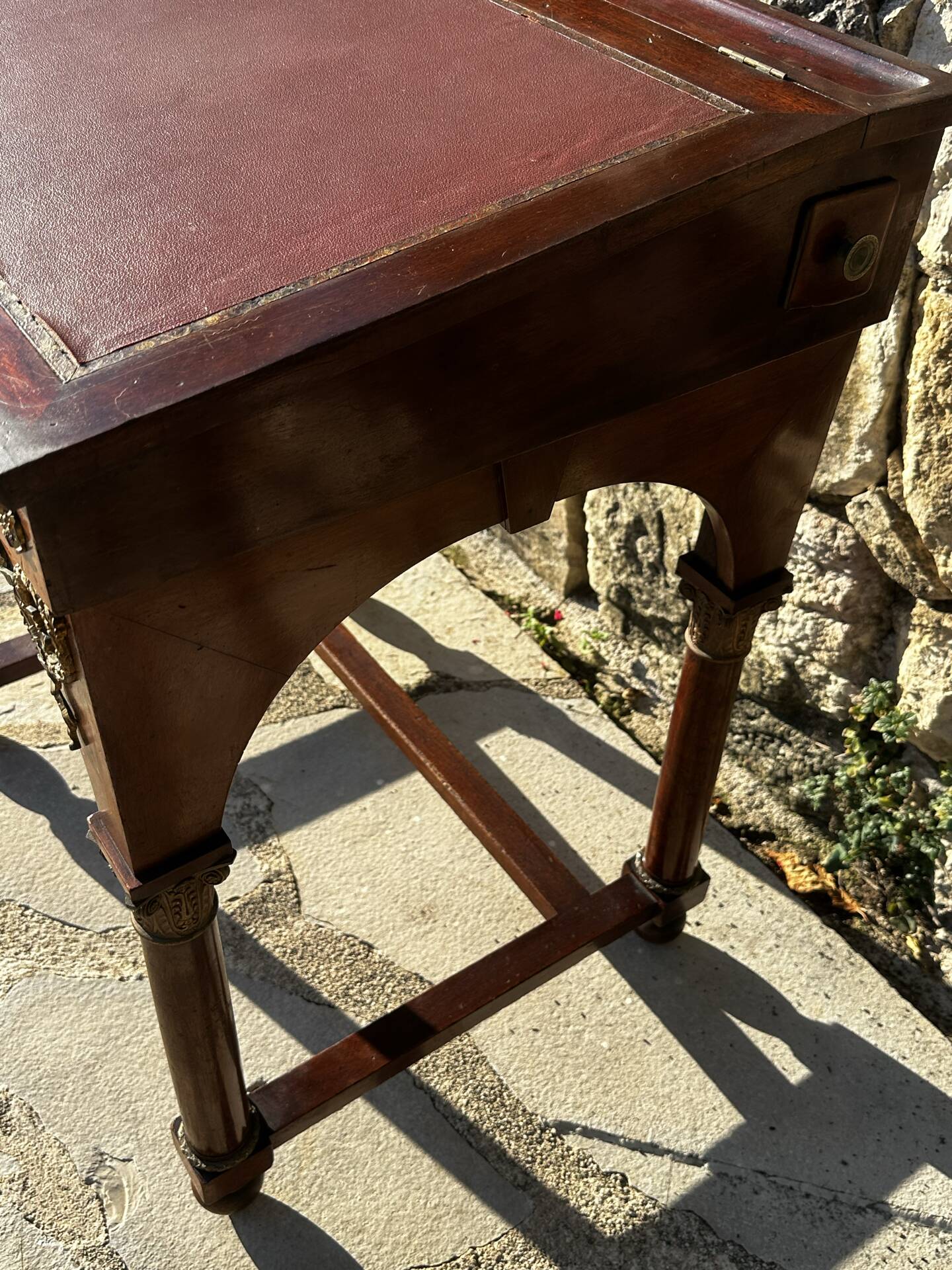 Writing desk or bonheur du jour in mahogany by E. Poteau.