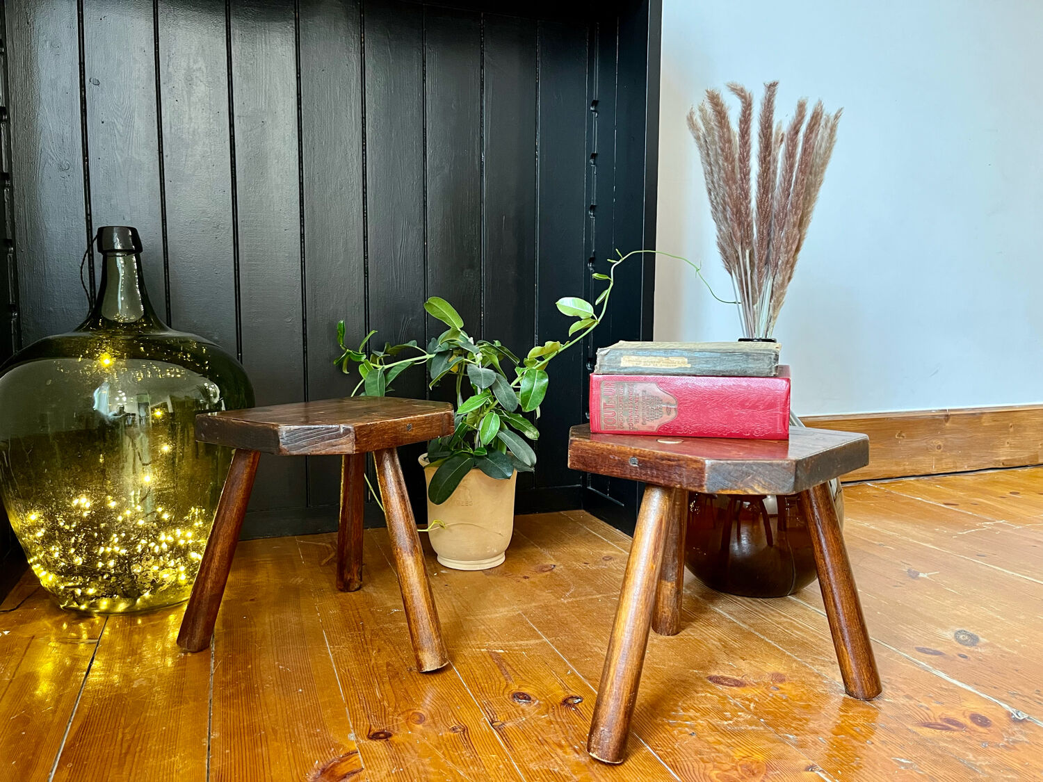 Pair of handmade tripod stools
