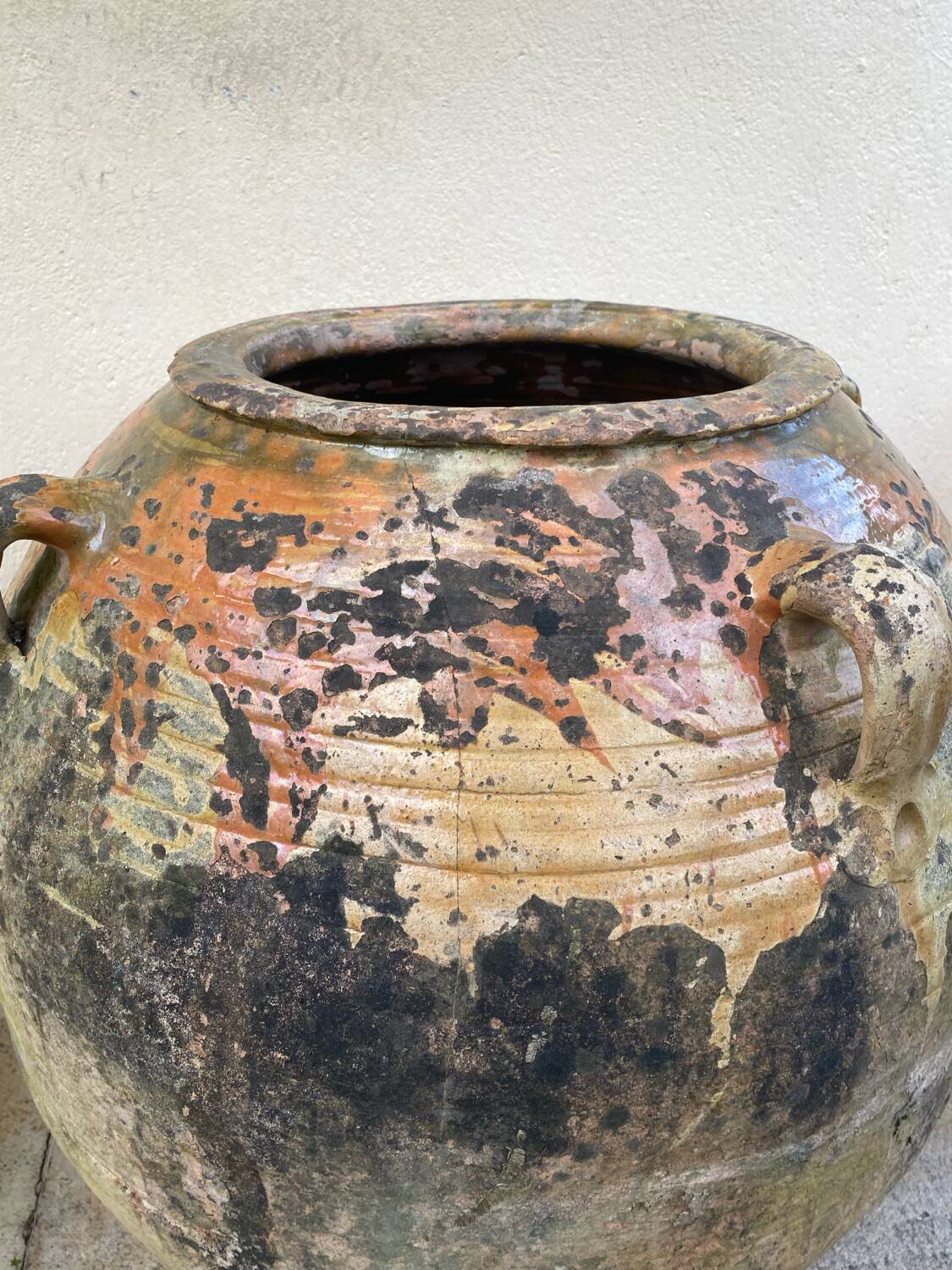 Grande jarre ancienne provençale en terre cuite vernissée XIXeme