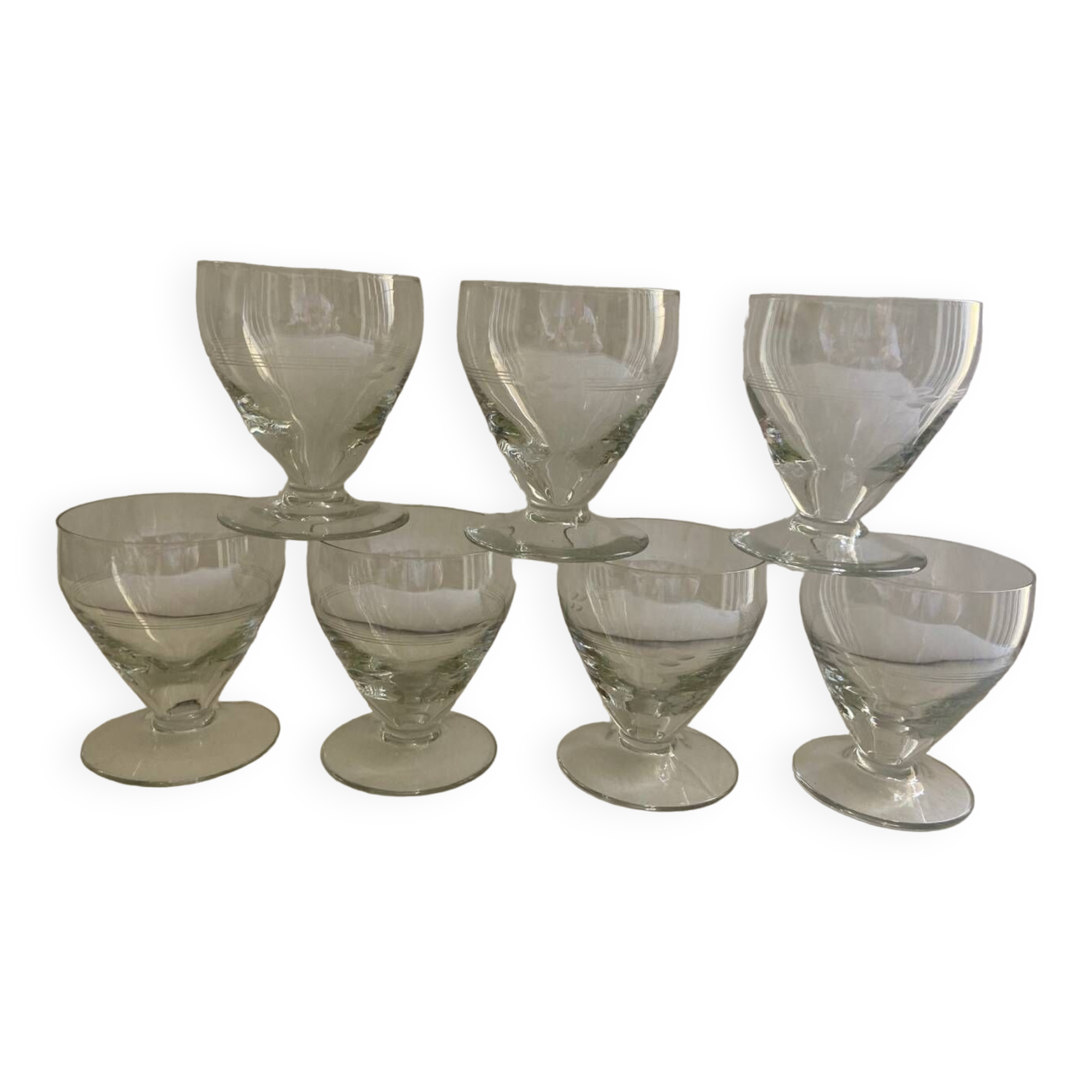 Set de 7 verres à vin gravés vintage 1950