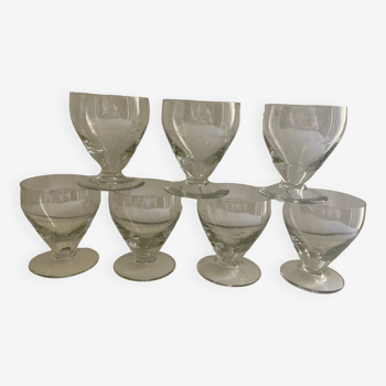 Set of 7 vintage engraved wine glasses 1950