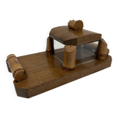 Vintage butter dish in wood, glass and bamboo – 1960s