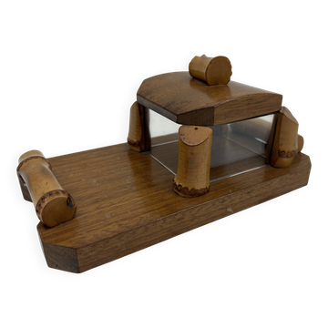 Beurrier vintage en bois, verre et bambou – années 60