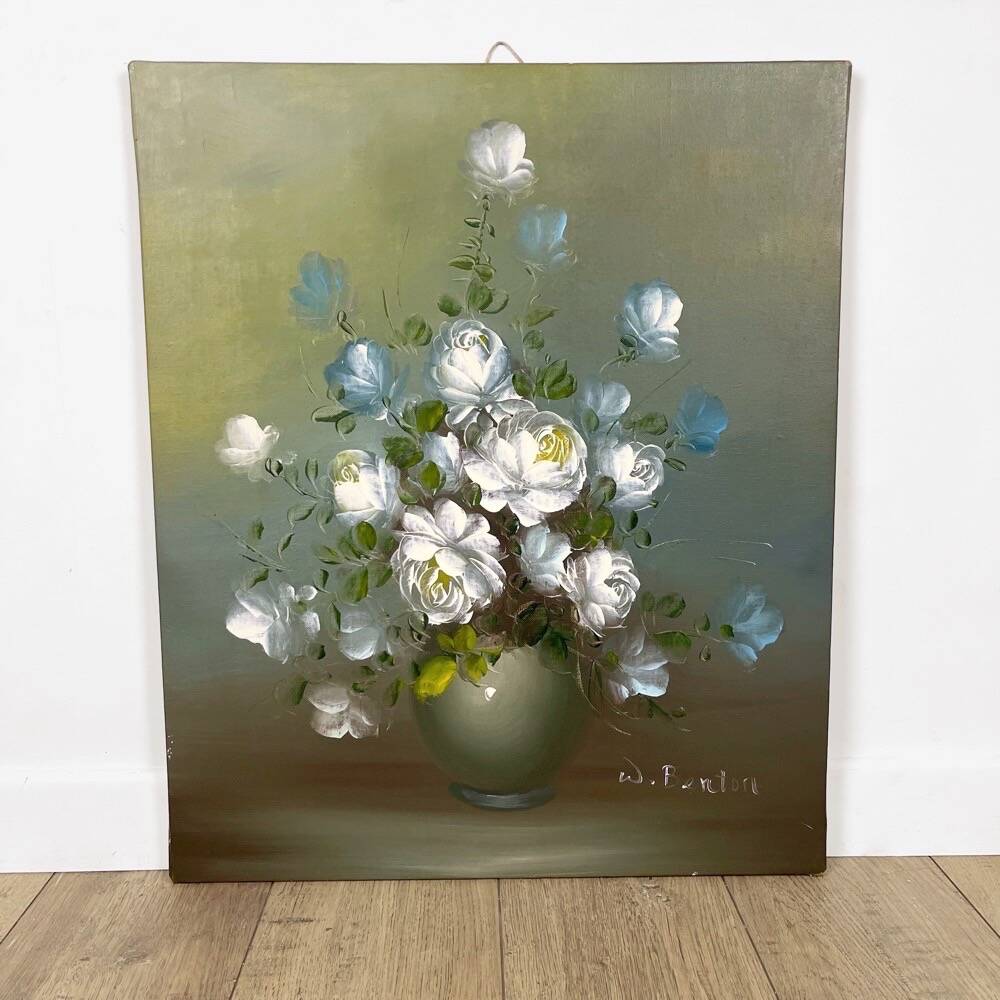 Nature Morte huile sur toile bouquet de roses blanches