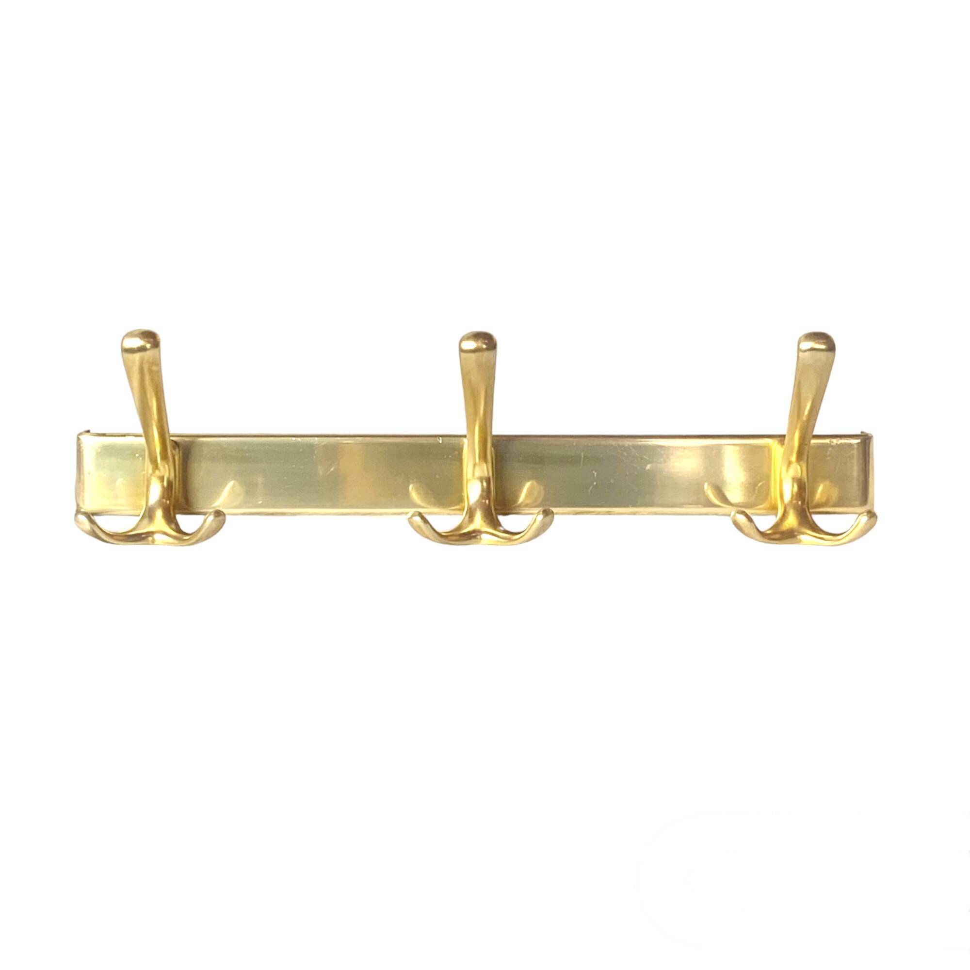 Vintage gold aluminum coat rack with three hooks