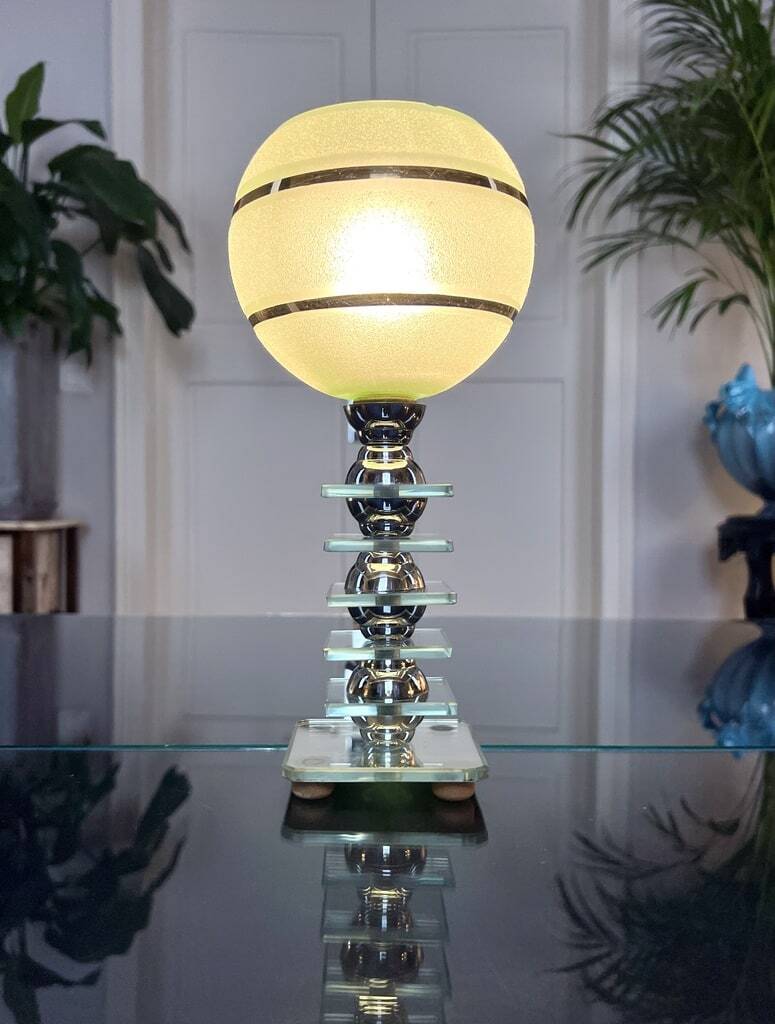 Art Deco Lamp with Glass Plates - Mirror - Globe - Vintage Lighting