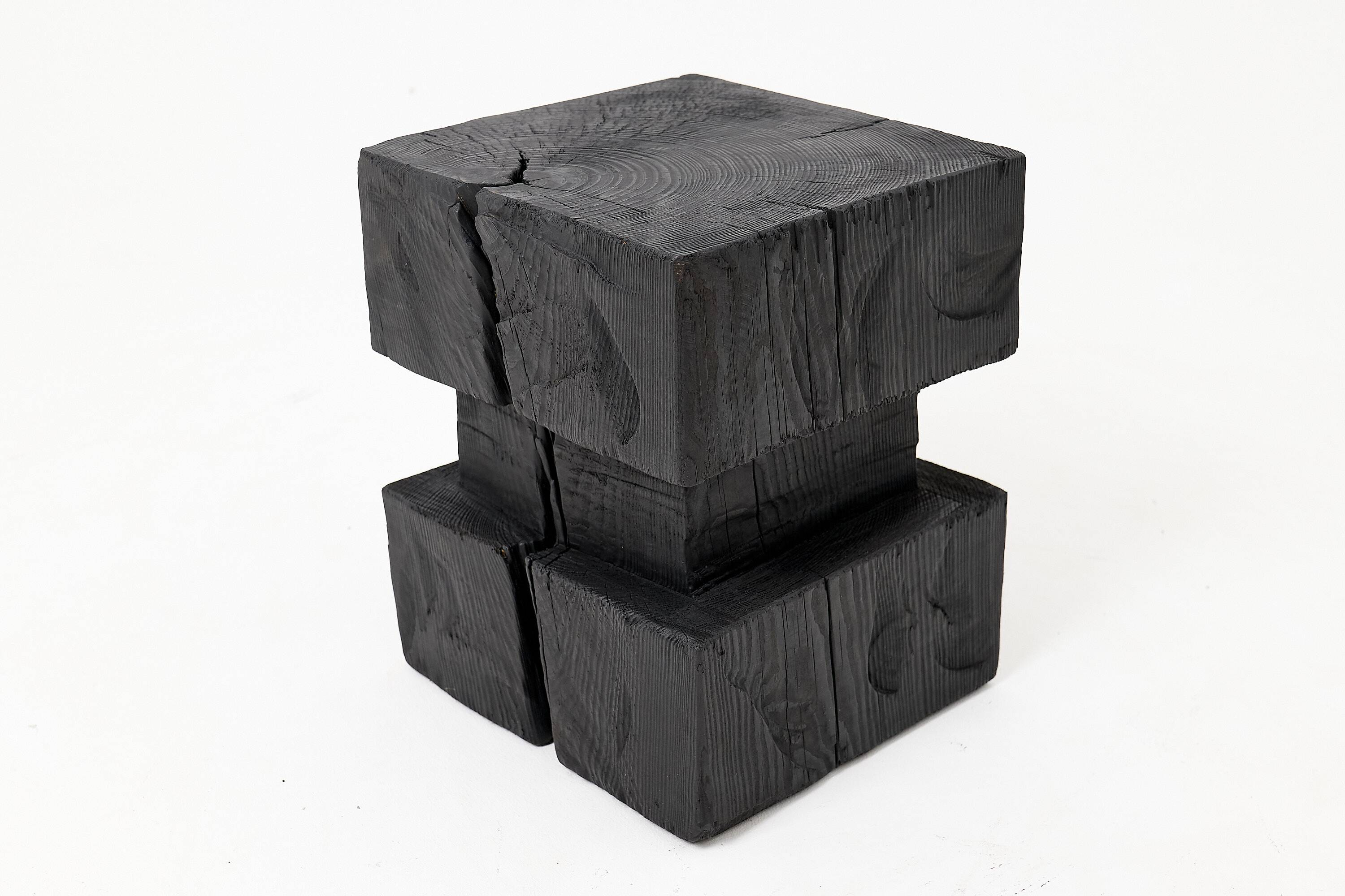 Ebonized solid wood sculptural stool / side table, Logniture