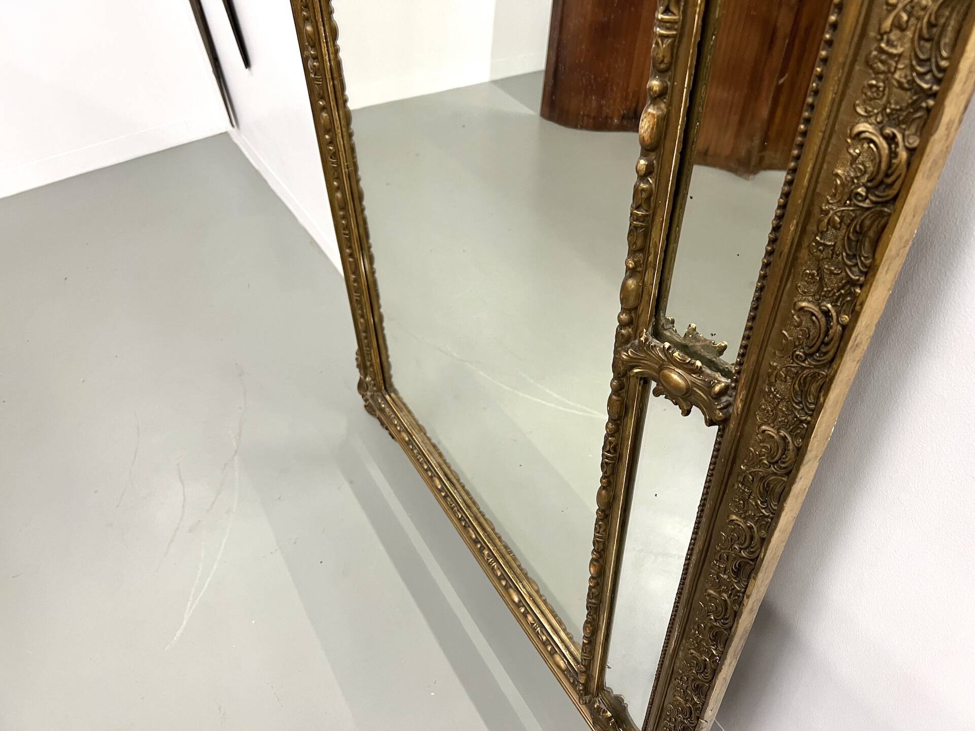 Large antique pediment mirror with parecloses