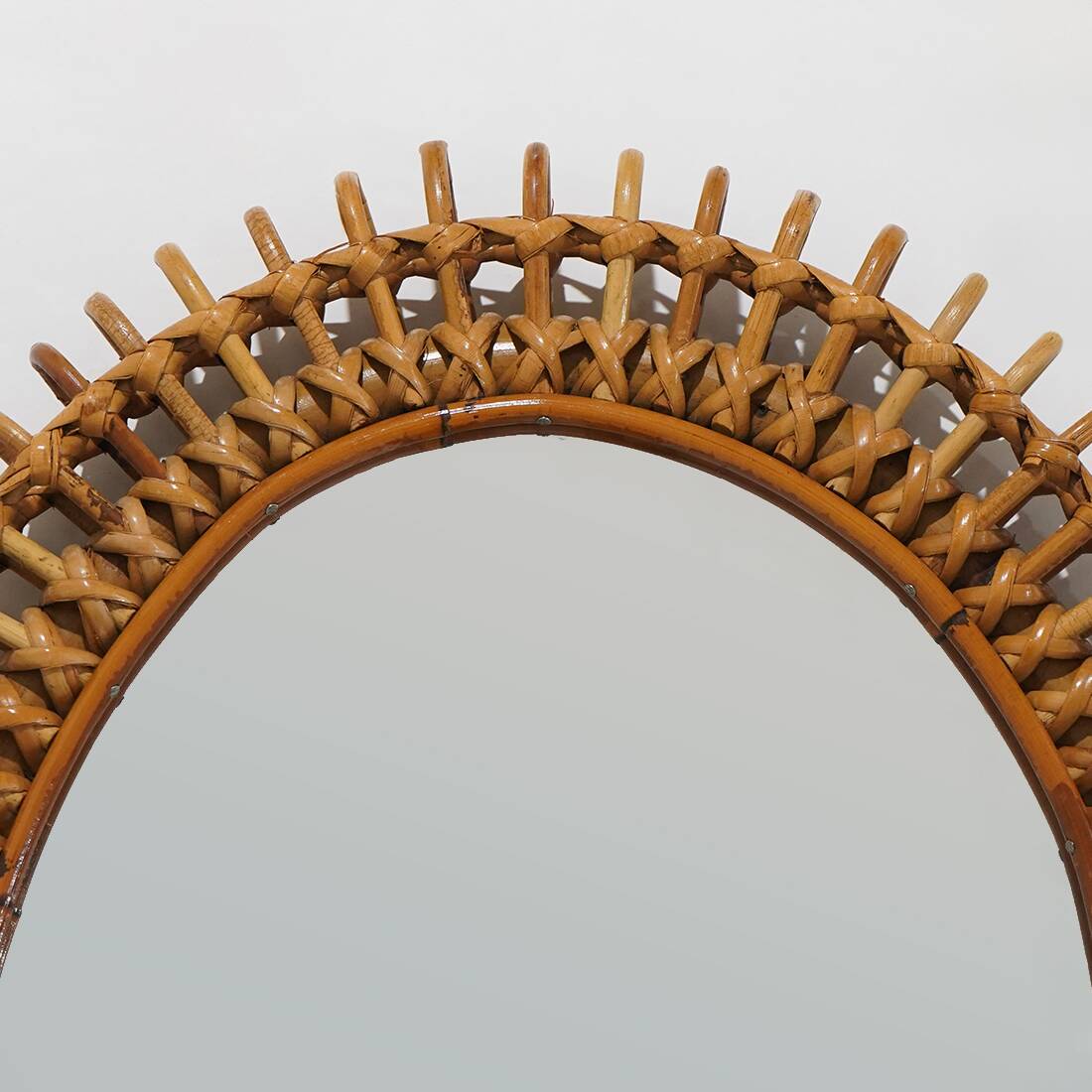 Wall mirror with rattan frame, 1950s