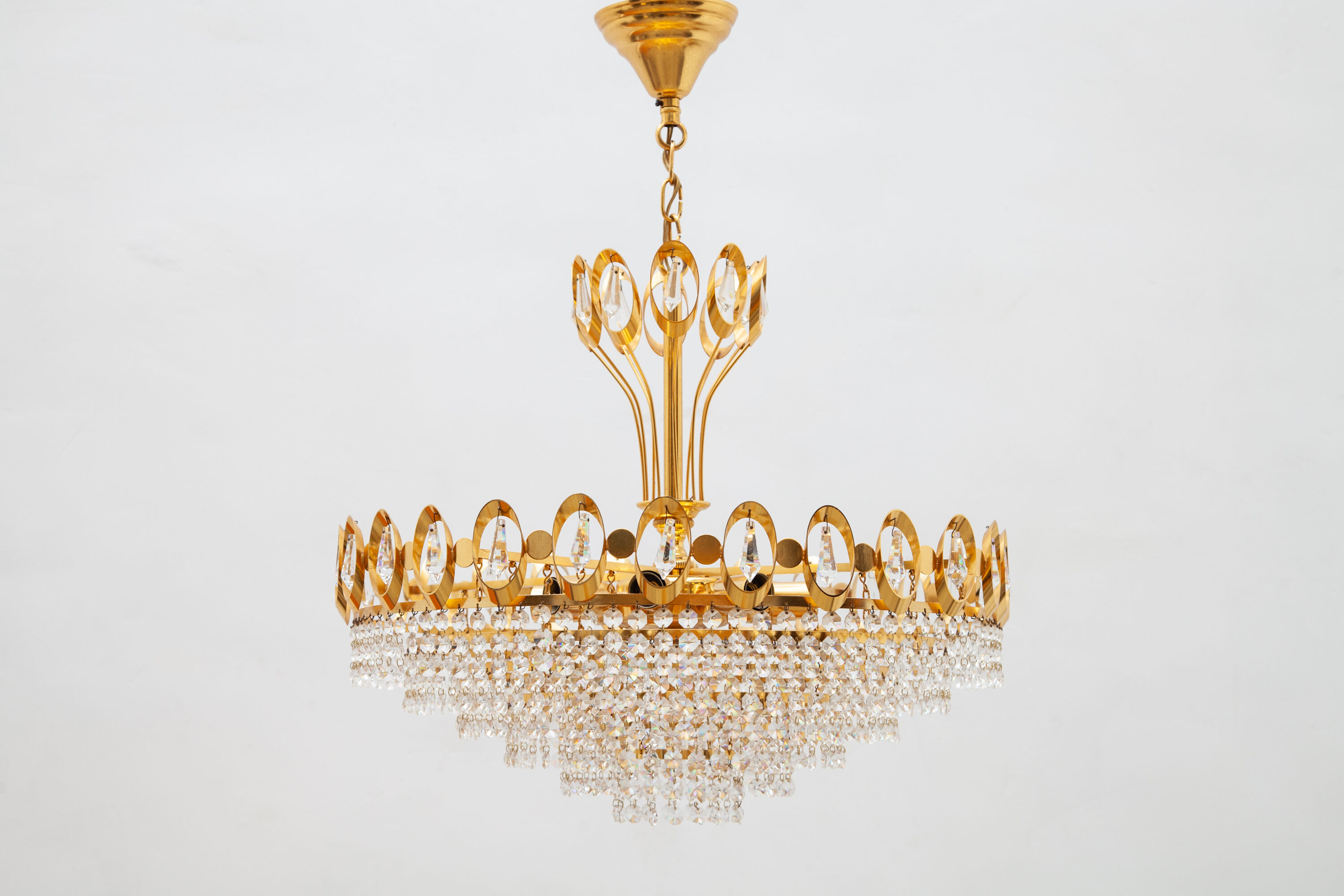 Gold Palwa Gilt Brass and Crystal Chandelier, Germany, 1970s