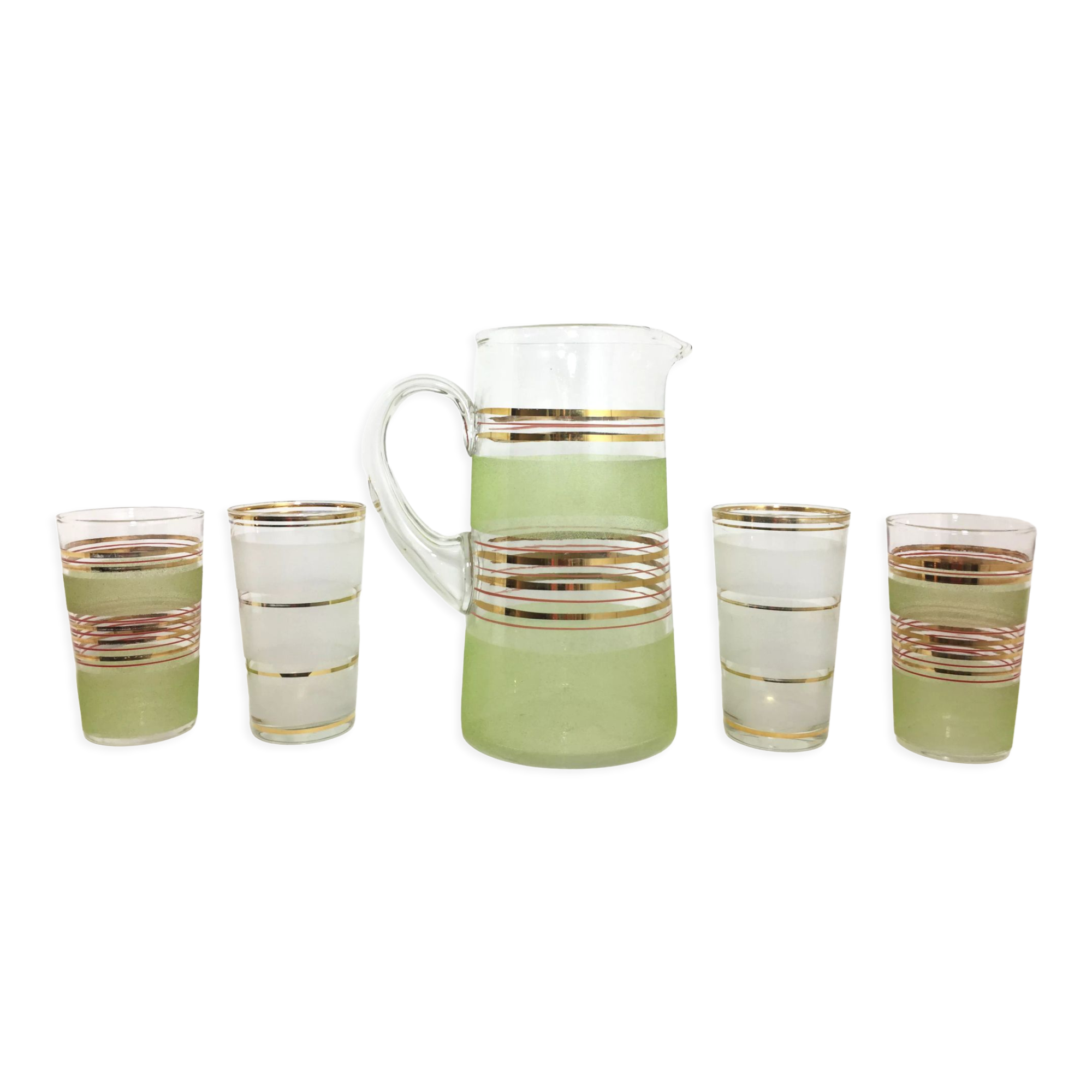 Set 1 pitcher and 4 glasses granites 50s