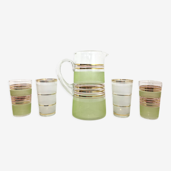 Set 1 pitcher and 4 glasses granites 50s