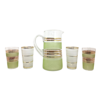 Set 1 pitcher and 4 glasses granites 50s