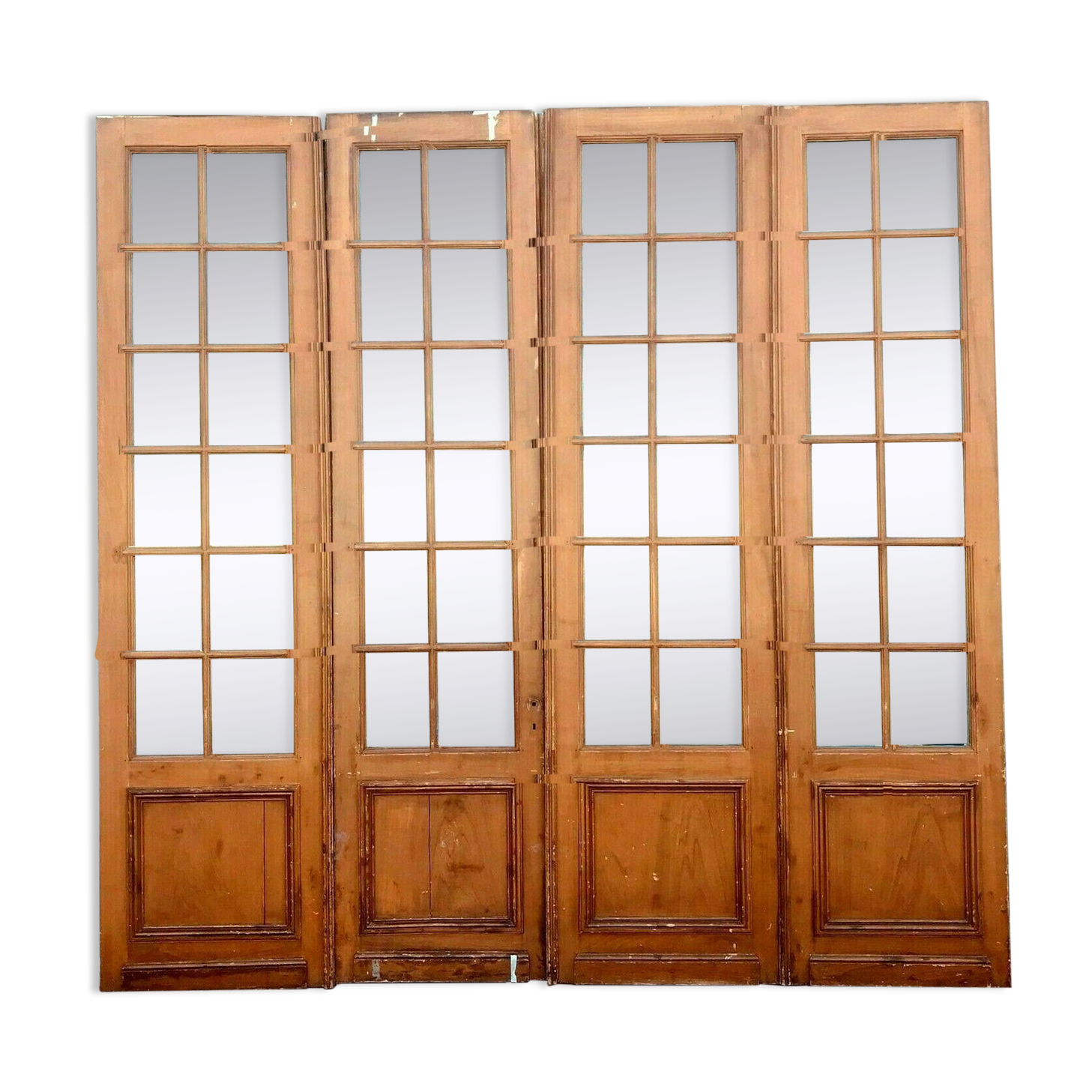 Suite of four separation doors in patinated wood Beveled tiles XX century