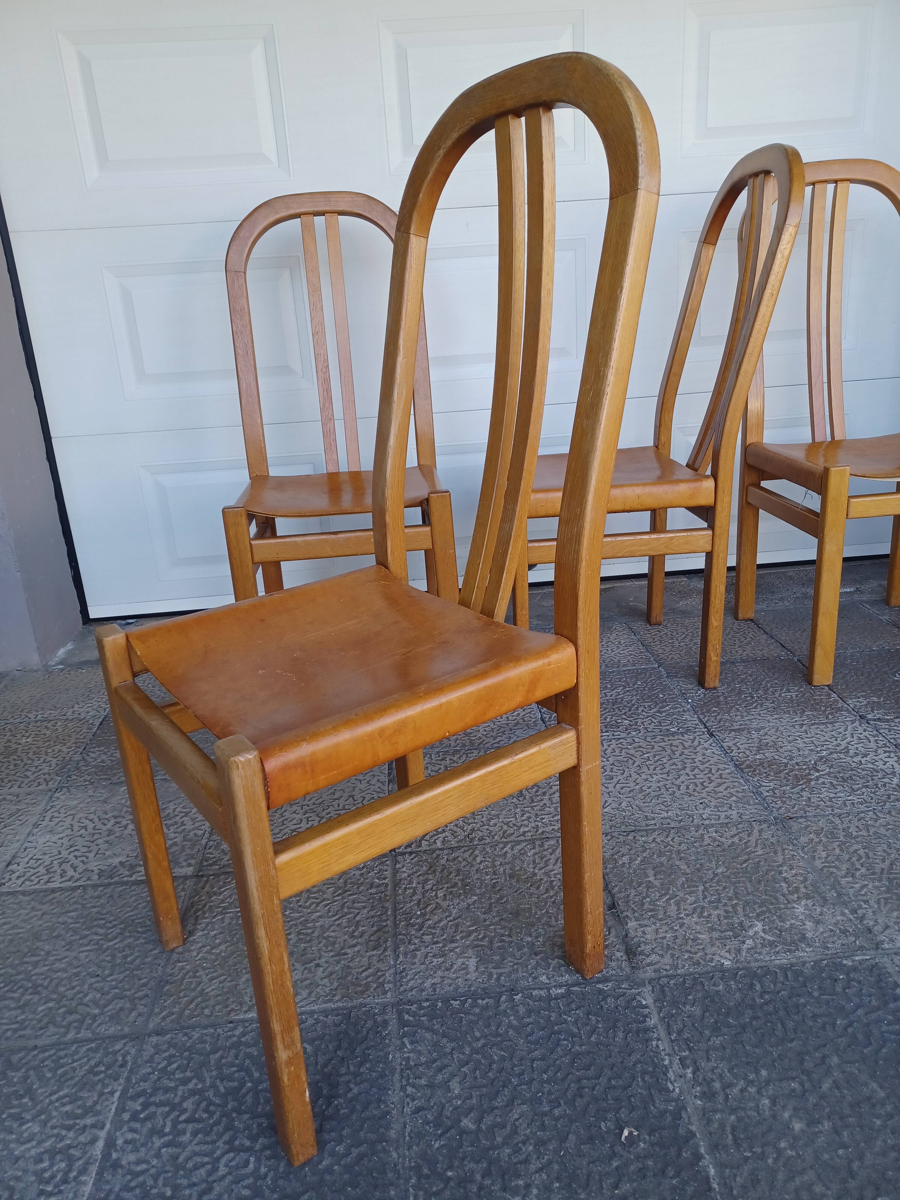 Set of 6 chairs, oak and leather