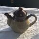 Two-tone stoneware teapot vintage floral pattern