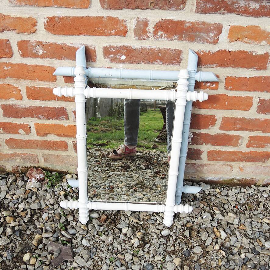 2 Antique Painted Faux Bamboo Mirrors