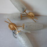 Pair of electric wall lamps double years 1950/60 globe conical lampshade deco retro