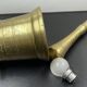 Large mortar & pestle. Chiseled bronze or brass metal, scarified decoration