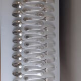 Cutlery set of 11 forks and 11 spoons in silver-plated metal, SFAM brand - Louis XVI model