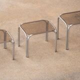 Vintage chrome and glass built-in coffee tables 1970