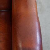 Sheepskin Wingback Chair with Warm Tones and Black Piping