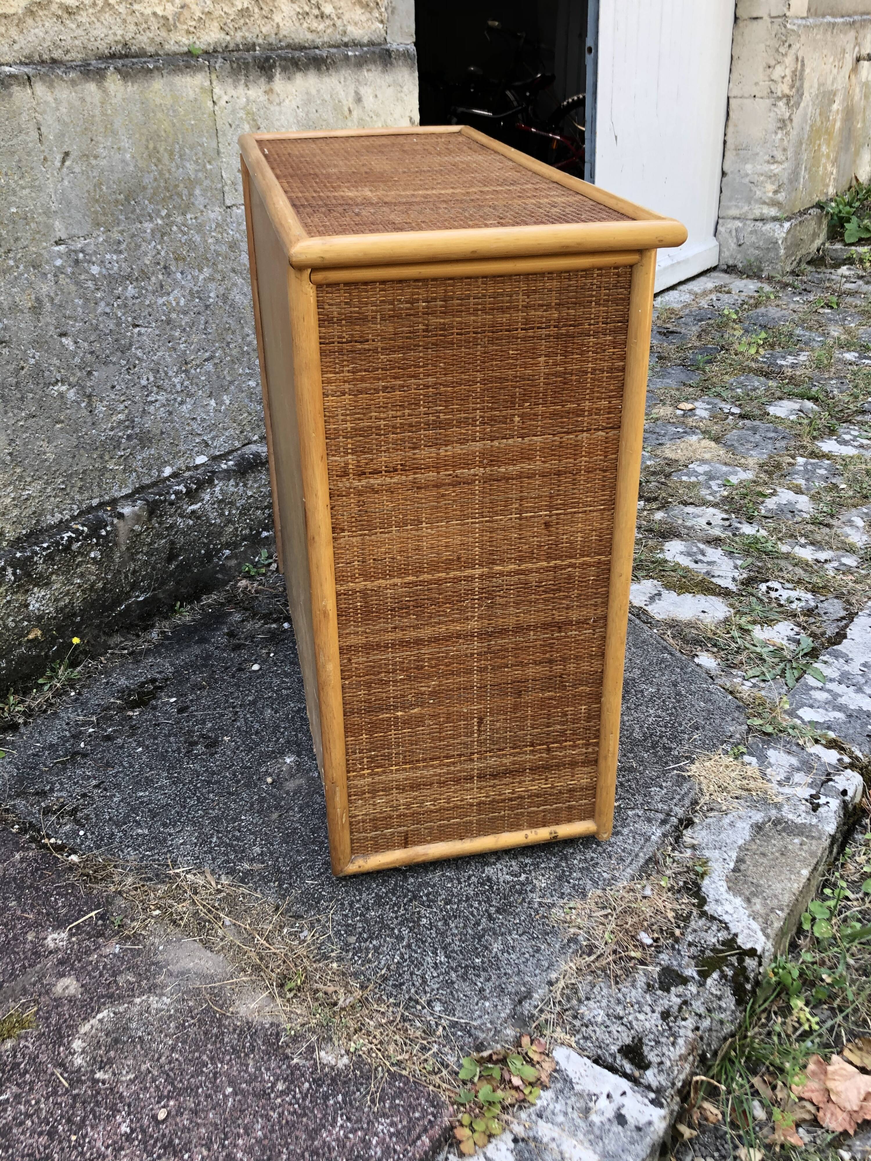 Dresser in wicker and bamboo, wooden structure