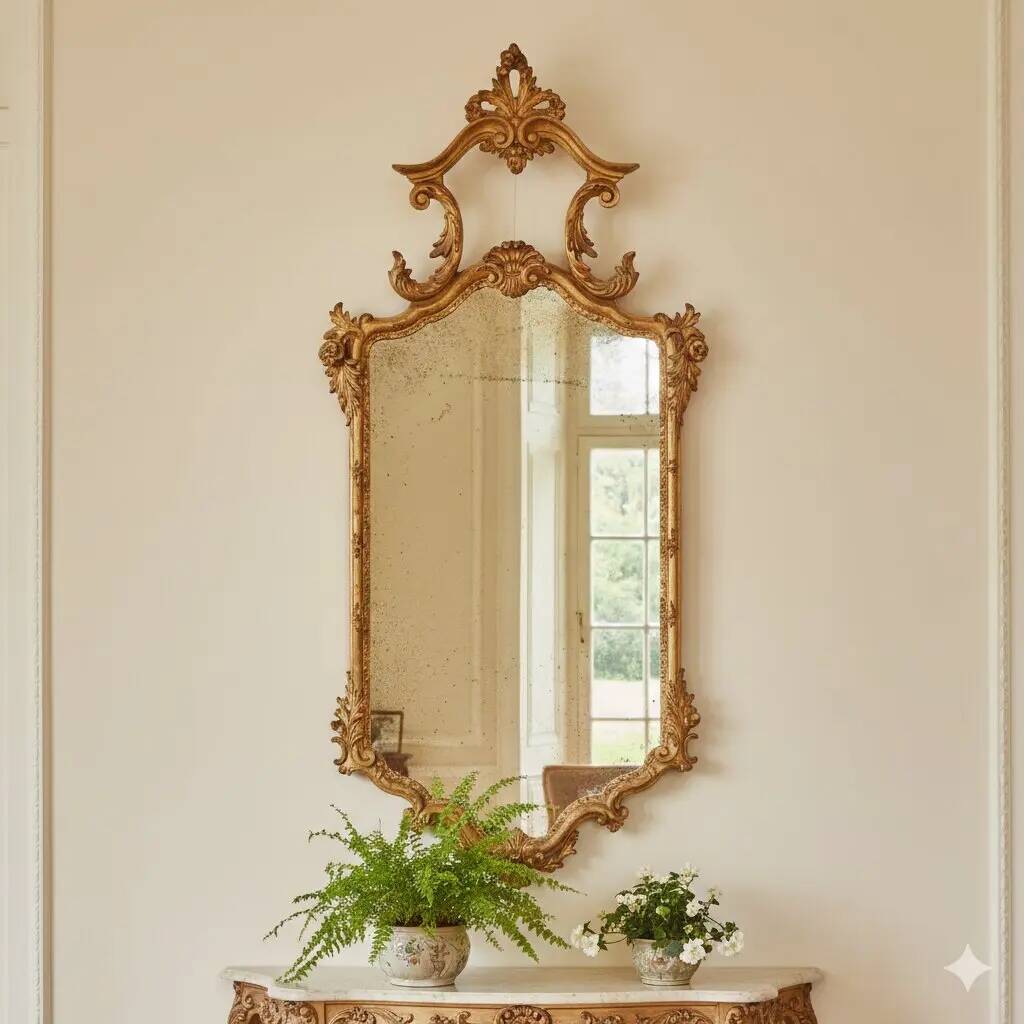 Antique carved and gilded wooden mirror, Italy, 19th century
