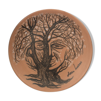 Assiette Jean Marais en terre cuite vintage des années 1970 surréaliste