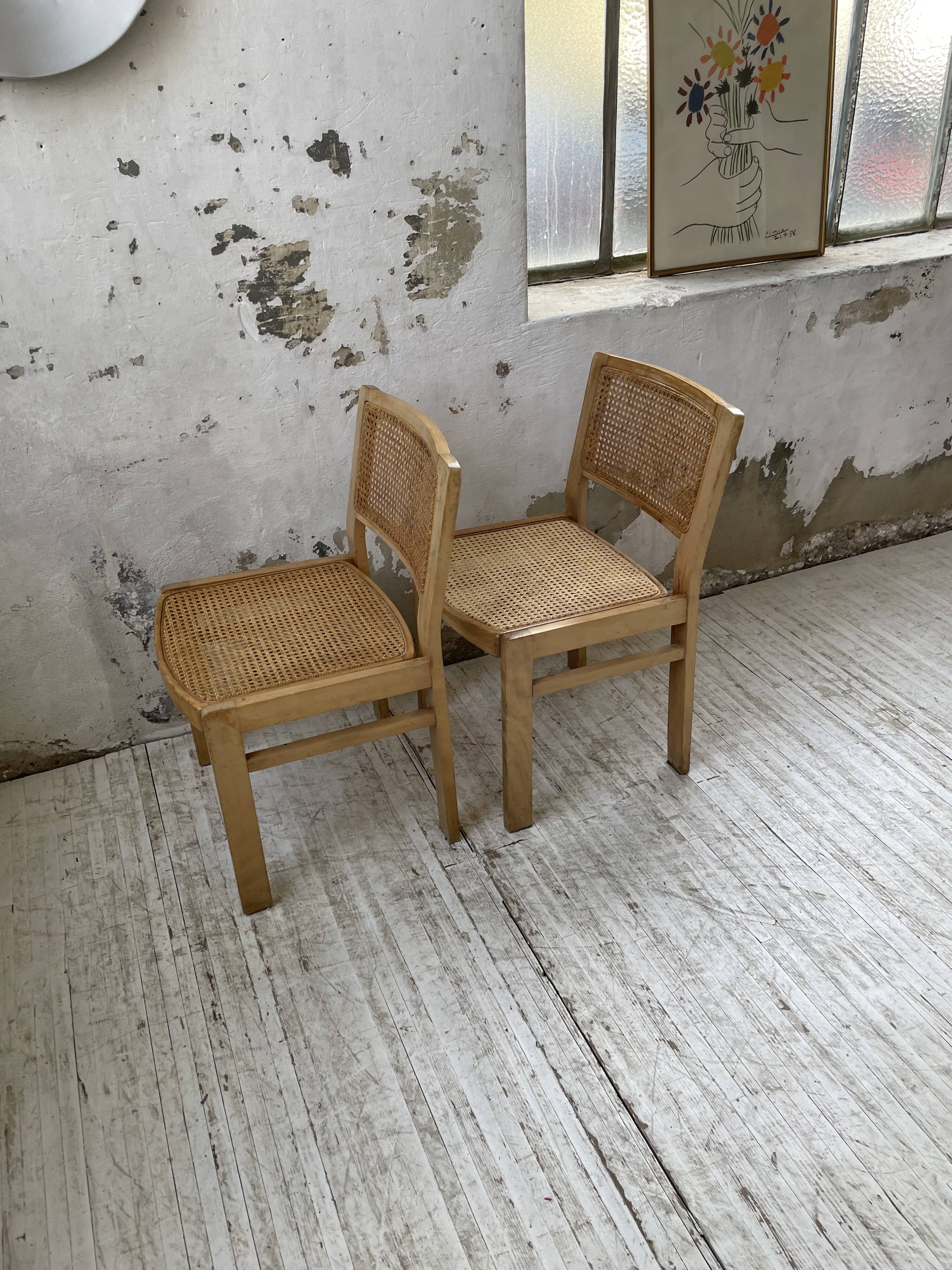 Pair of Baumann chairs beech and cannage