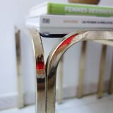 Series of nesting tables in smoked glass & rectangular golden brass