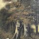 Old oil painting on canvas of a forest landscape.