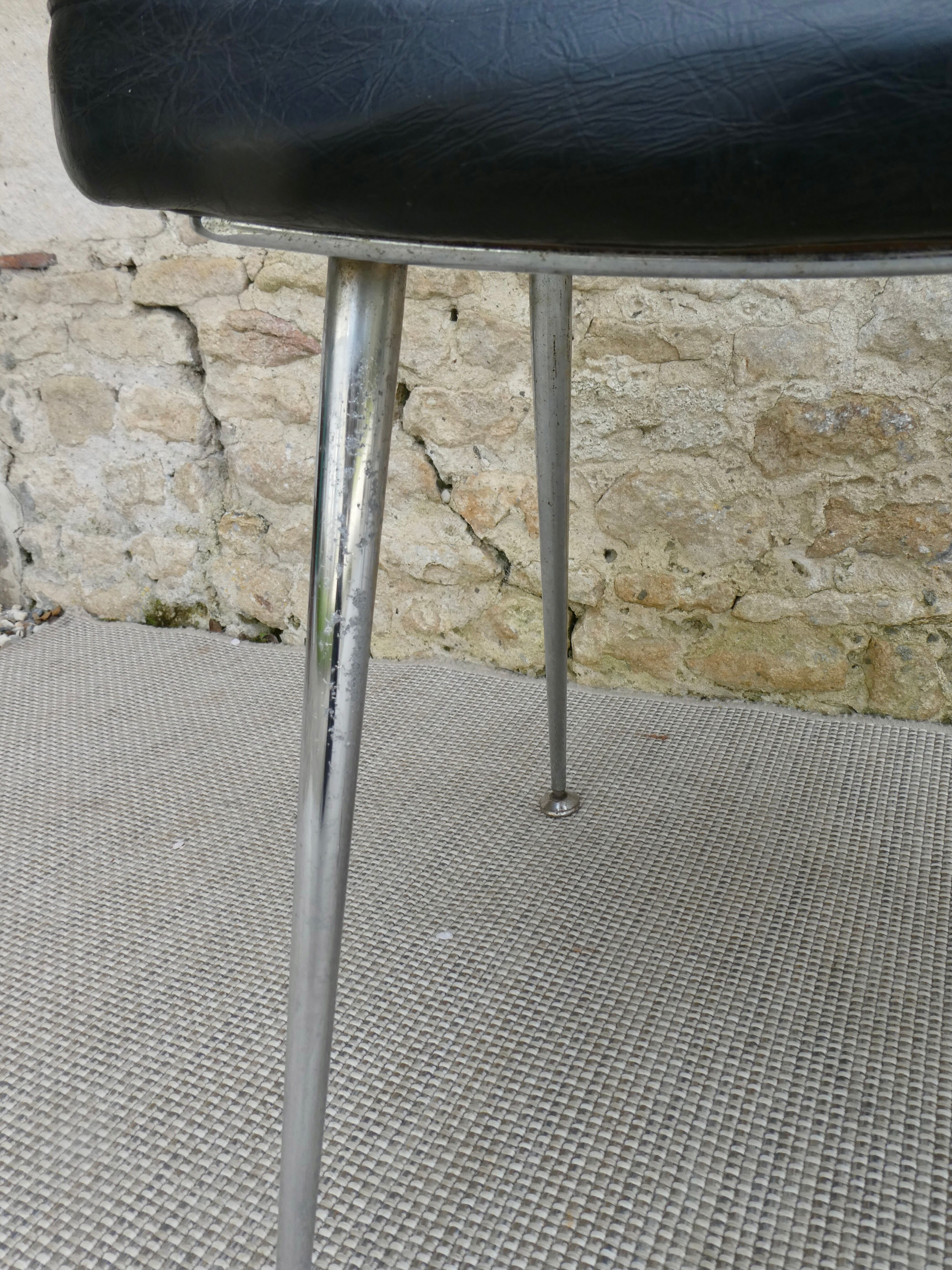 Pair of office chairs in chromed metal and skaï, 60s