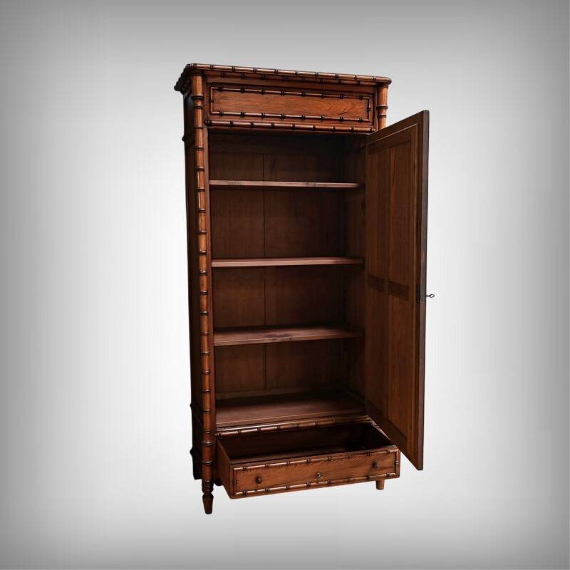 Armoire à Glace en Pitchpin esprit Bambou, Art Nouveau – Début XXème