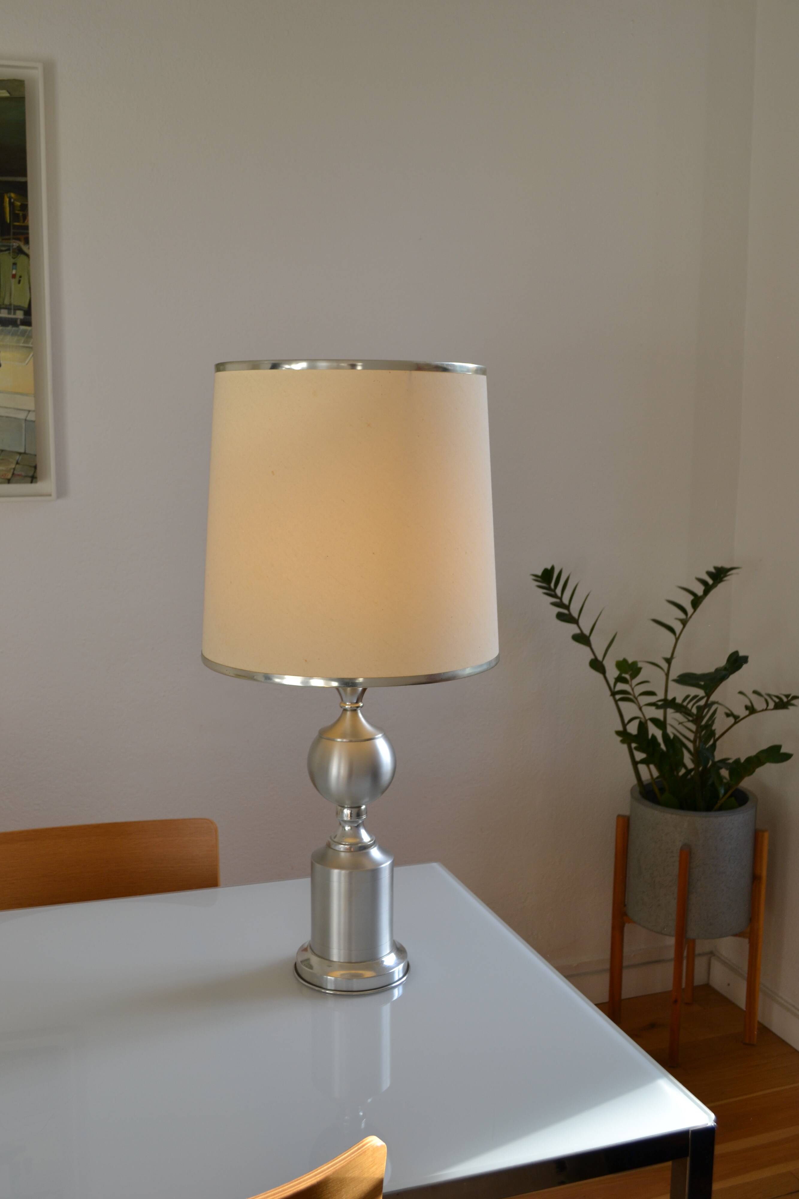 See delmas lamp 70's with fabric and metal lampshade