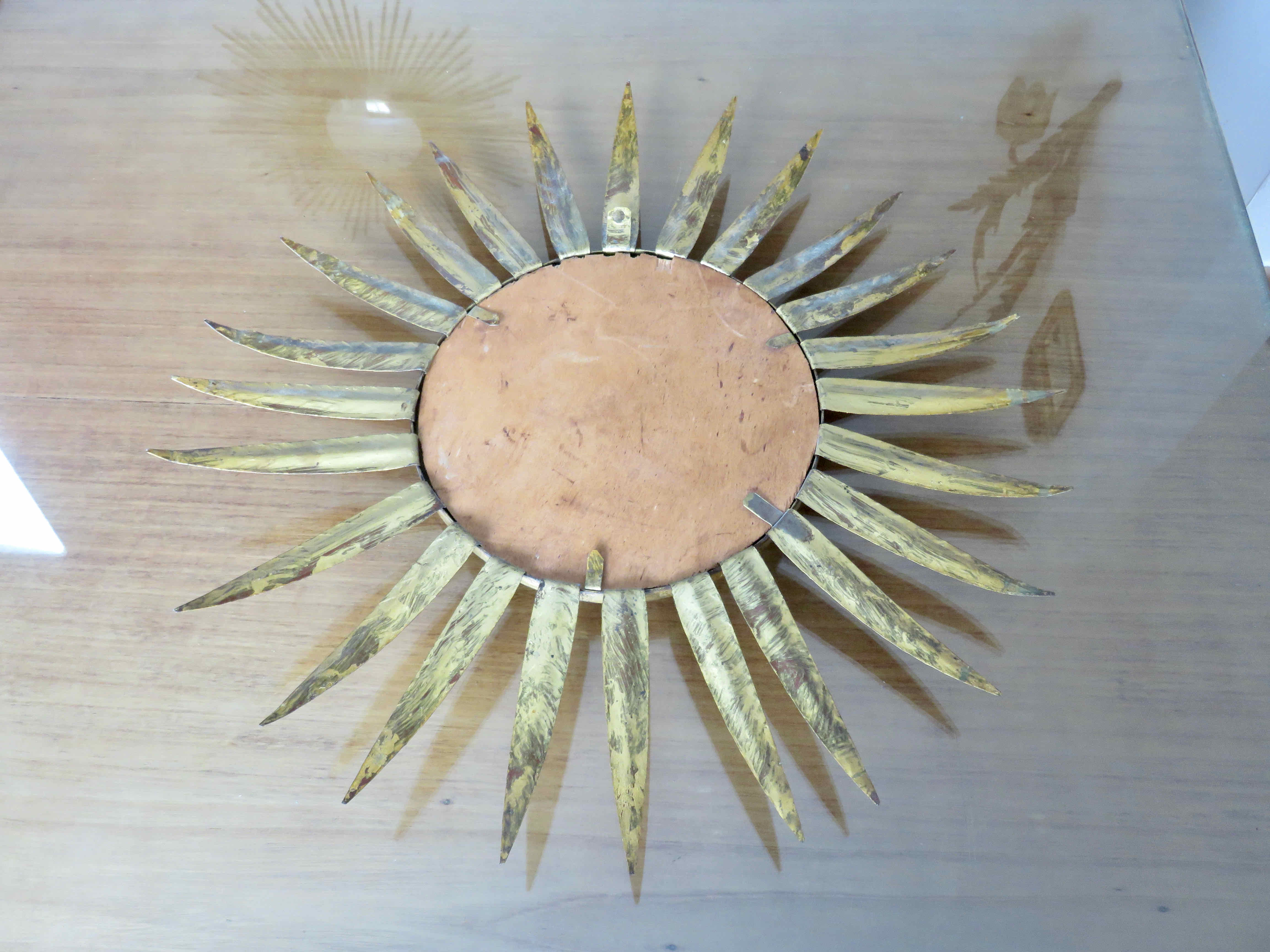 Sun mirror, witch's eye, gilded metal, 70s
