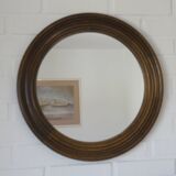 Grand miroir mural vintage en bois de chêne tourné, miroir de courtoisie rond rustique