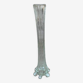 Vase en verre soufflé 30cm soliflore France 1960 vintage ancien