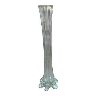 Vase en verre soufflé 30cm soliflore France 1960 vintage ancien