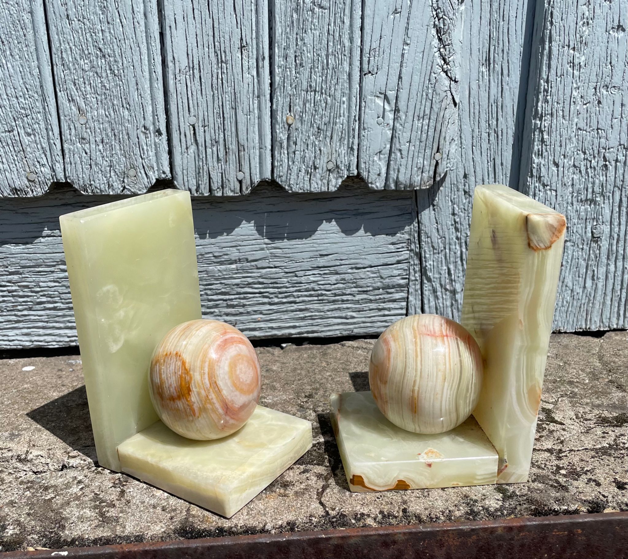 Pair of vintage bookends in alabaster and marble 1950
