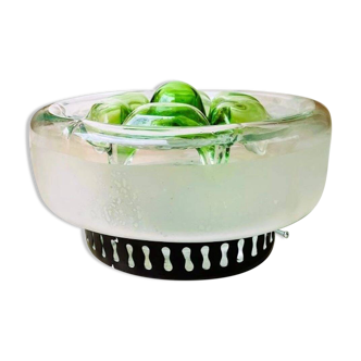 Large Portuguese green glass flush mount lamp 1960s