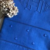 Drap ancien en lin et coton teinté en bleu Méditerranée