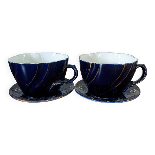 Ensemble de deux grandes tasses et soucoupes Lunéville
