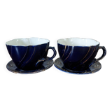 Set of two large Lunéville cups and saucers