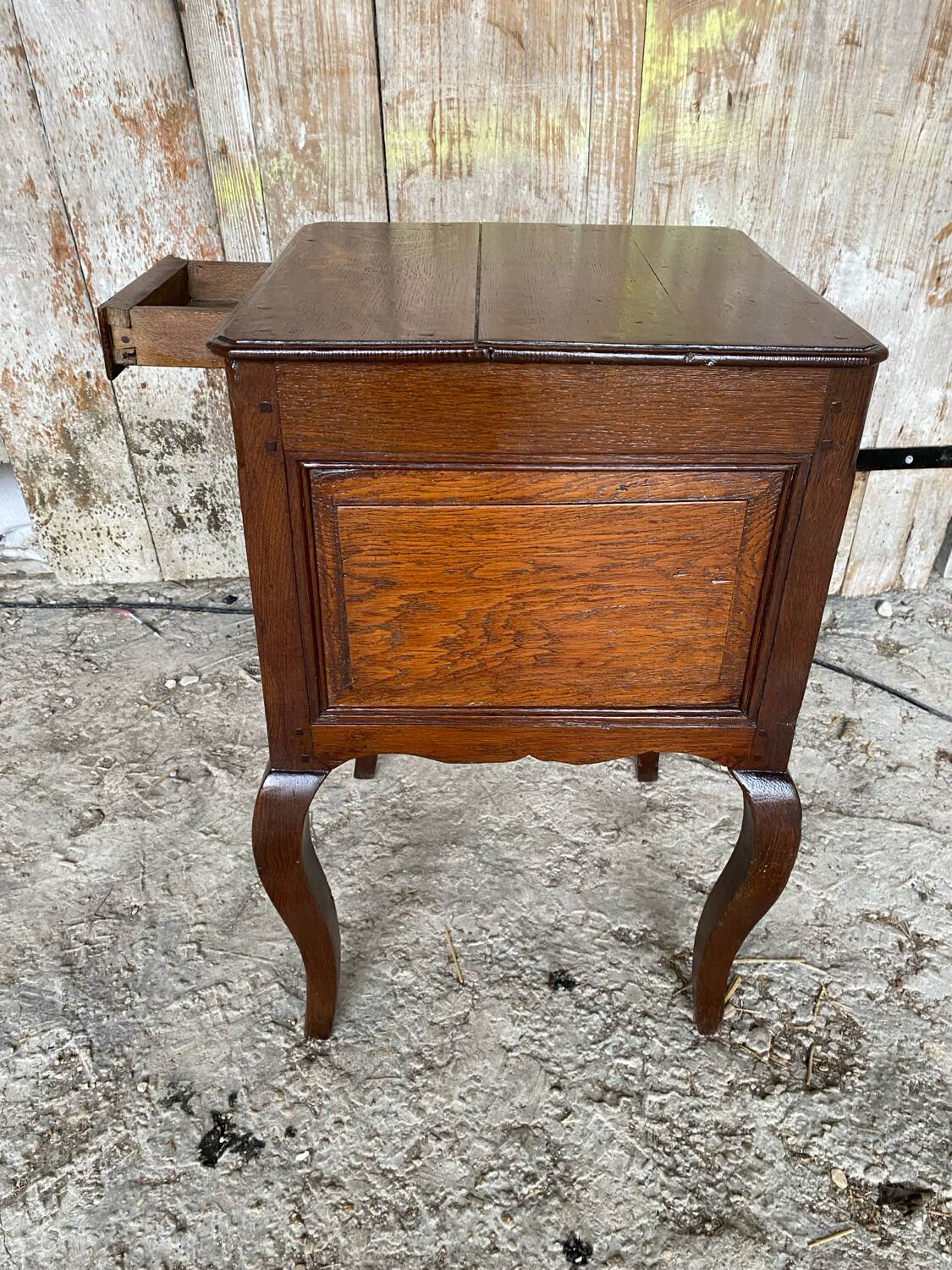 Louis XV Nightstand Table Wood Drawer + 19th Century Oak Vintage Case
